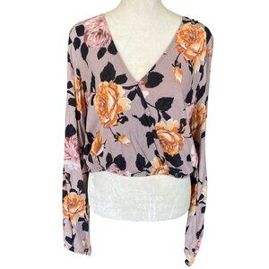 Gypsies & Moondust women's size XL mauve floral long sleeve v-neck crop top